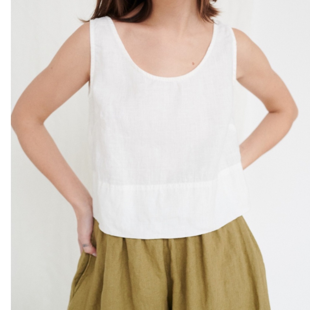 LINENFOX MALIBU BLACK CROP LINEN TOP - M